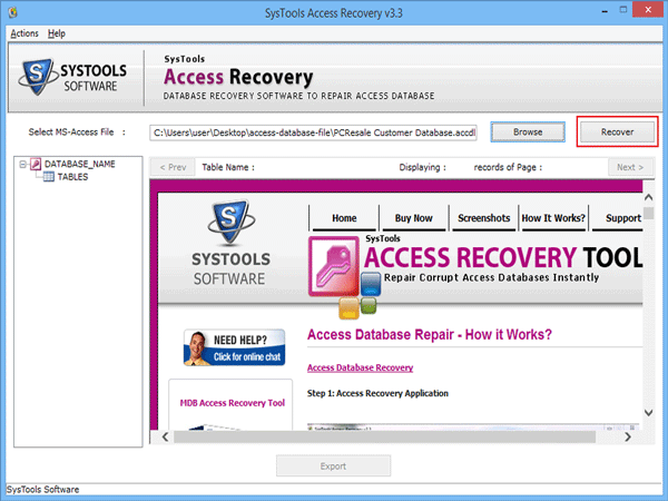 Execute recovery option
