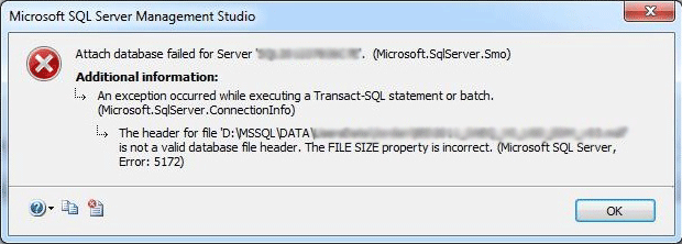 SQL Error 5172