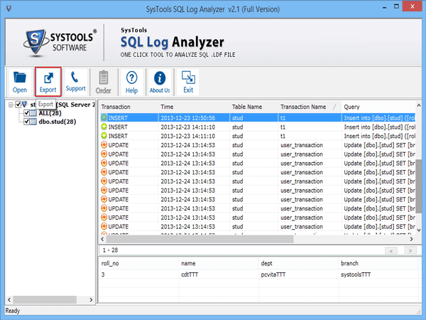 Export SQL Log File Data