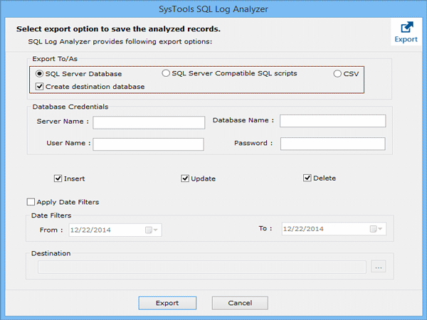 Export SQL Log Data