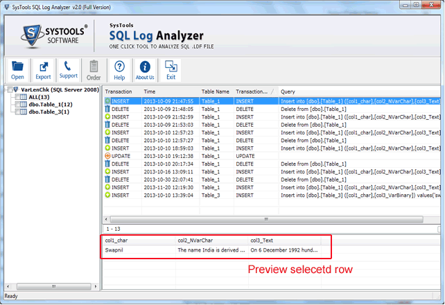 Preview data of selected row