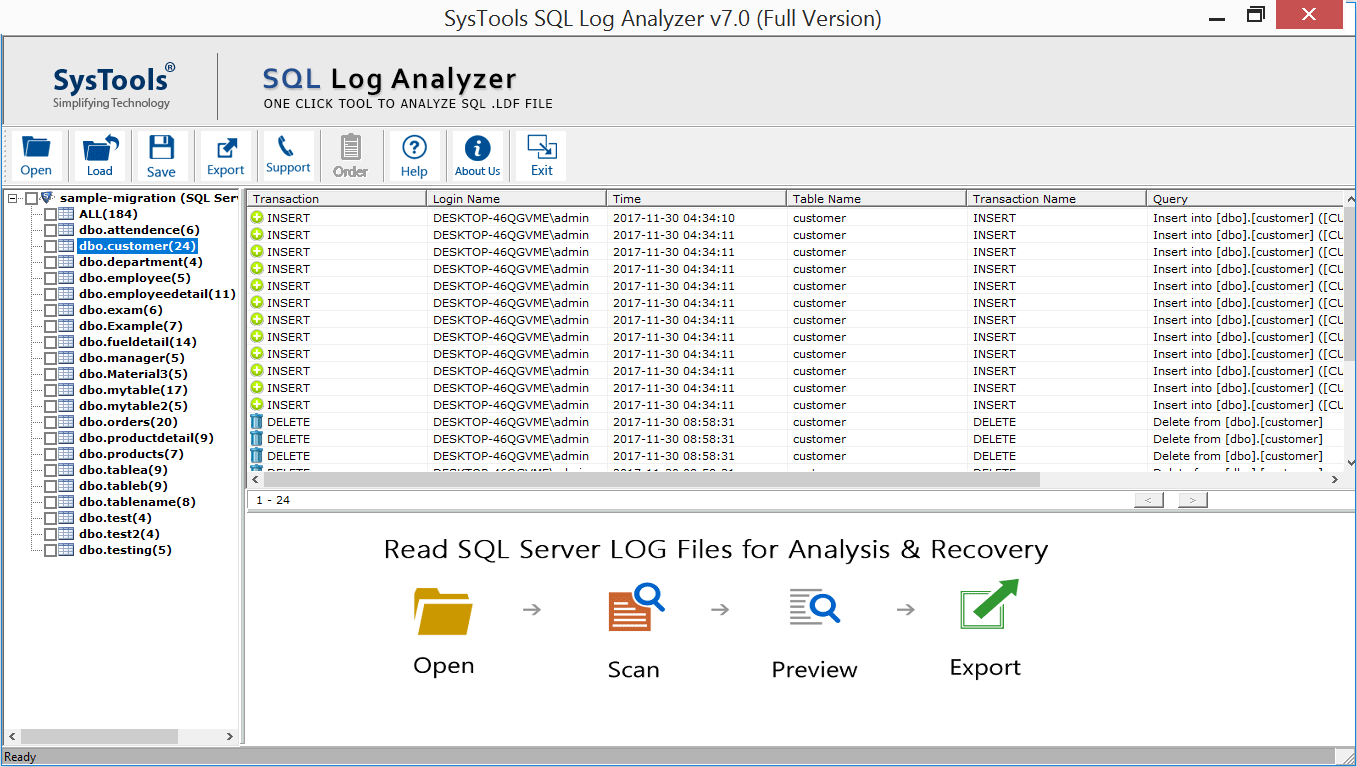 Preview SQL transaction of a log file