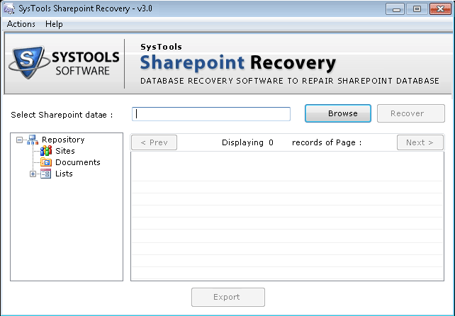 Open Sharepoint Recovery Tool from Start menu