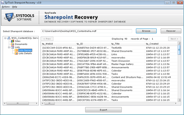 Previes the documents of repaired MDF file