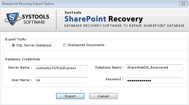 Fill up database credential